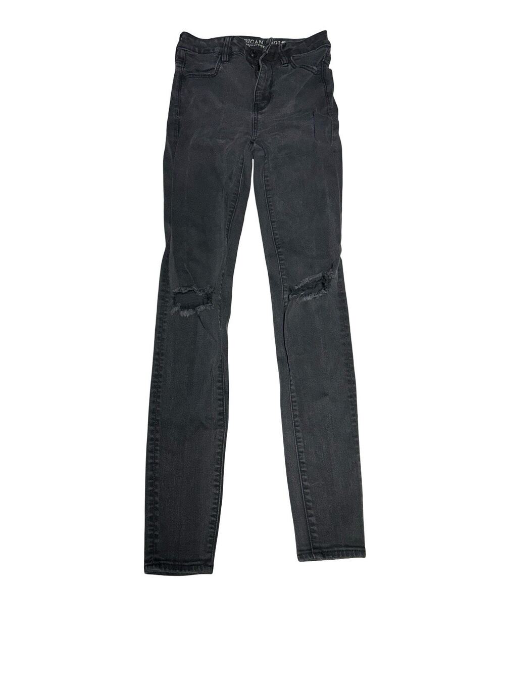 American Eagle Black Super Stretch X Ripped Skinny Jeans Womens Size 0 Long AE